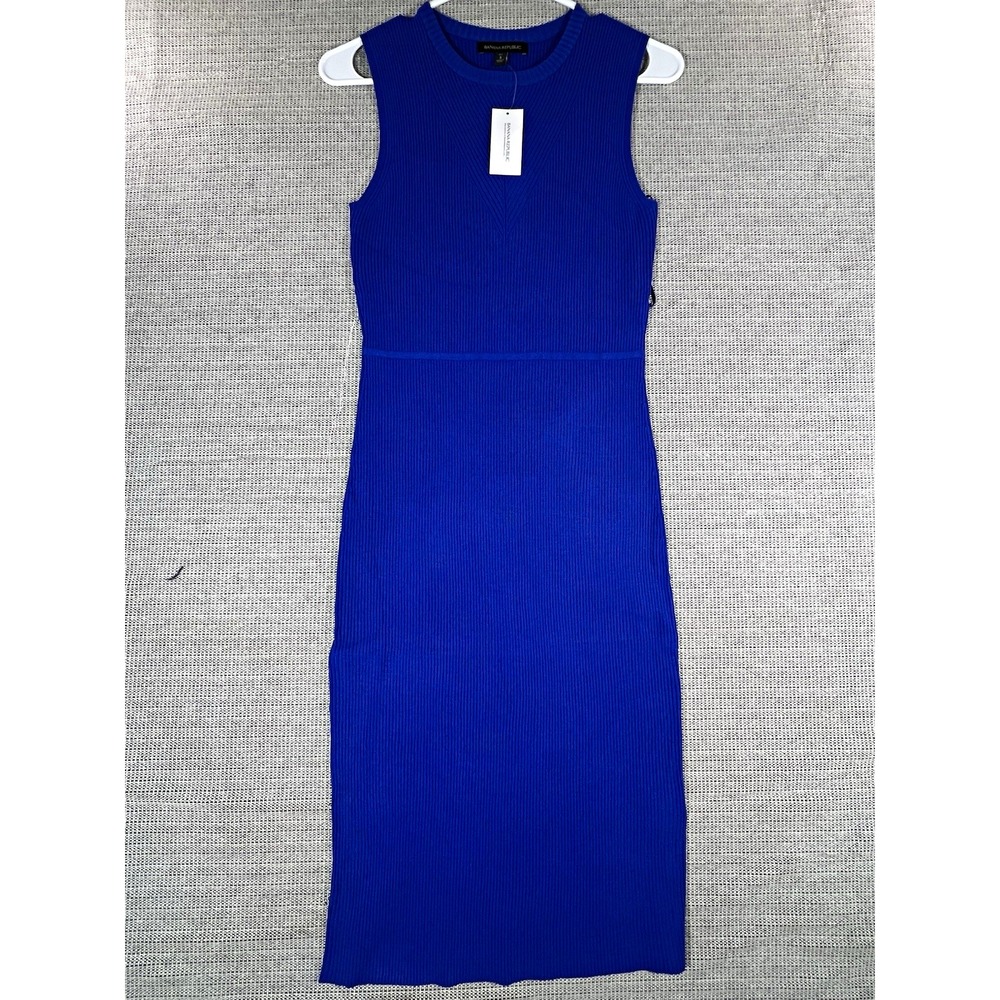 Banana Republic Women's Blue Ribbed Knit Sweater Dress Bodycon Sz S tall